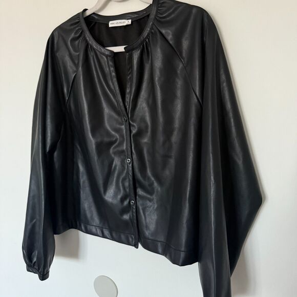 Avec Les Filles Raglan Sleeve Black Faux Leather Button Up Blouse Sz XL - Picture 10 of 12